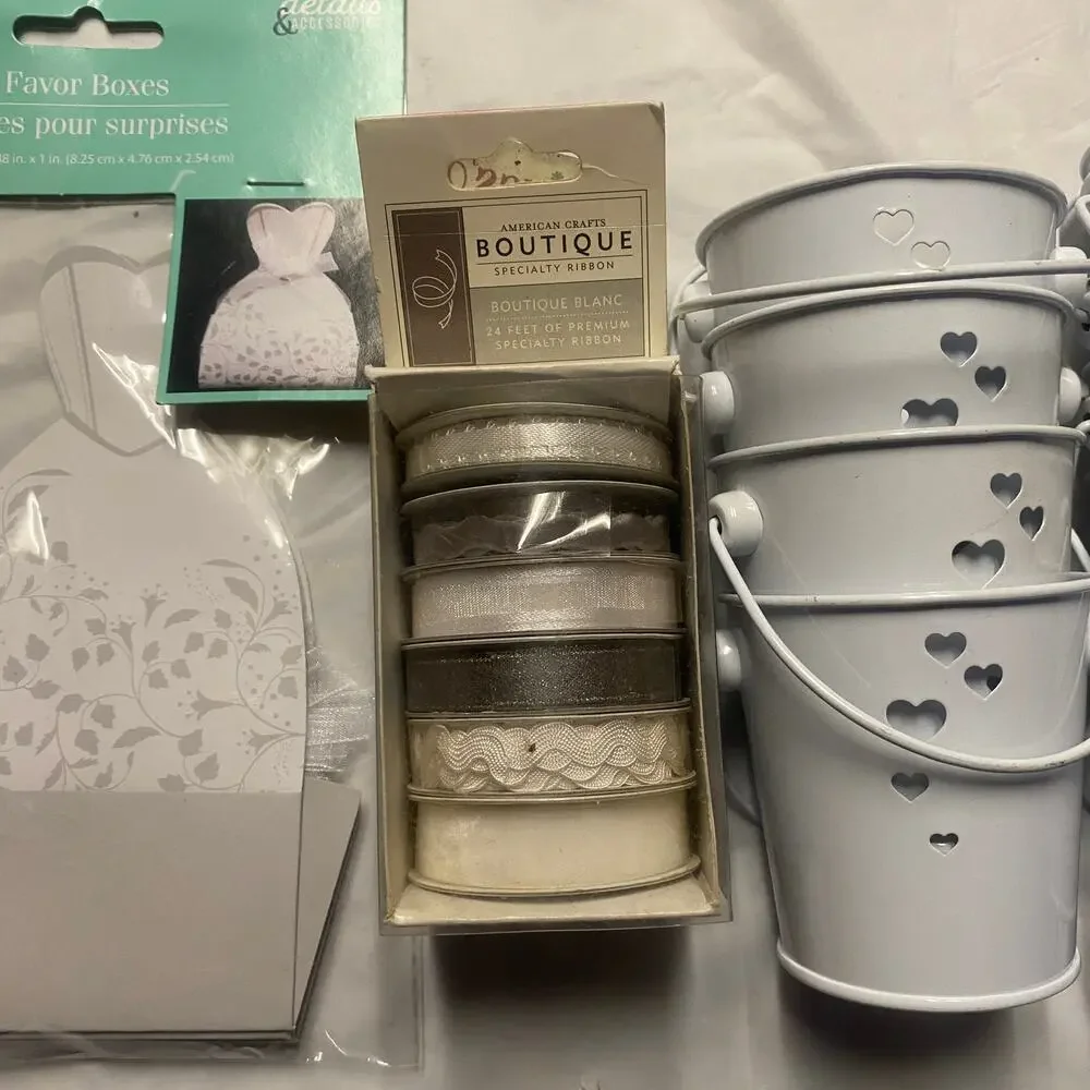 Wedding Bridal Gift Favor Ribbon Bundle Lot Pails Bells Hearts Dress Boxes